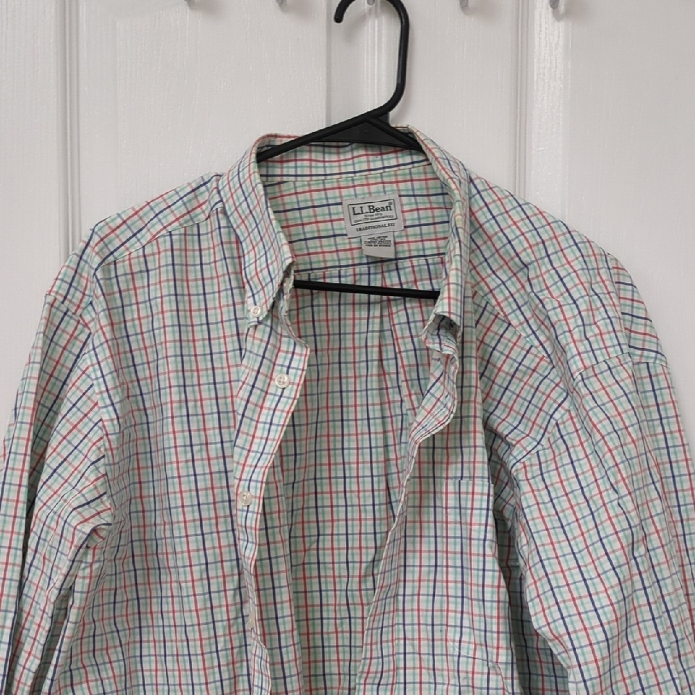 L.L. Bean Men's Red and Blue Plaid Shirt